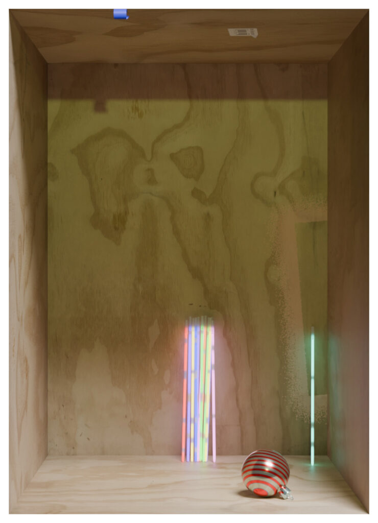 Digital print of a plywood box interior