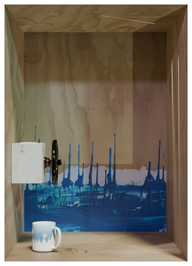 Digital print of a plywood box interior